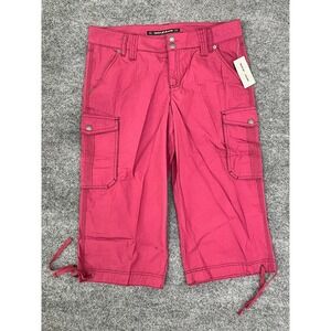NWT DKNY Jeans Women's Red/Maroon Pockets Roll Tab Crop Cargo Capri‎ Pants 12